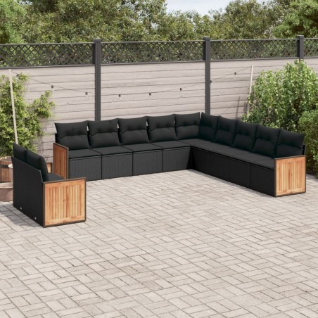 vidaXL Set de sofás de jardín 11 pzas y cojines ratán sintético negro