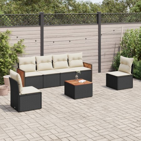 vidaXL Set de comedor de jardín 7 pzas y cojines ratán sintético negro