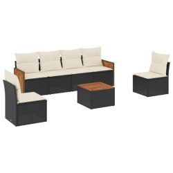 vidaXL Set de comedor de jardín 7 pzas y cojines ratán sintético negro