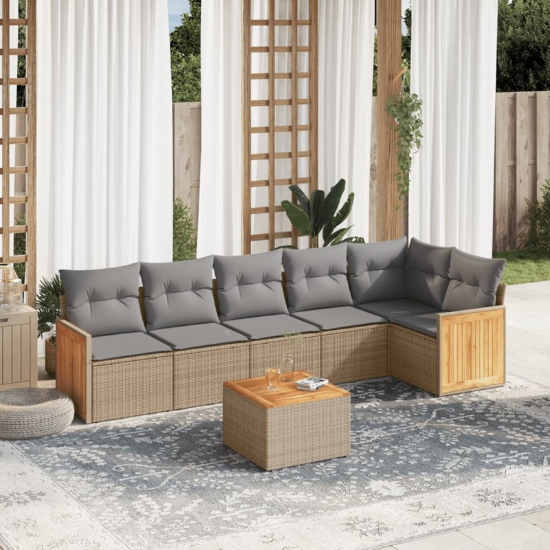 vidaXL Set sofás de jardín 7 piezas y cojines ratán sintético beige vidaXL Set sofás de jardín 7 piezas y cojines ratán sintético beige