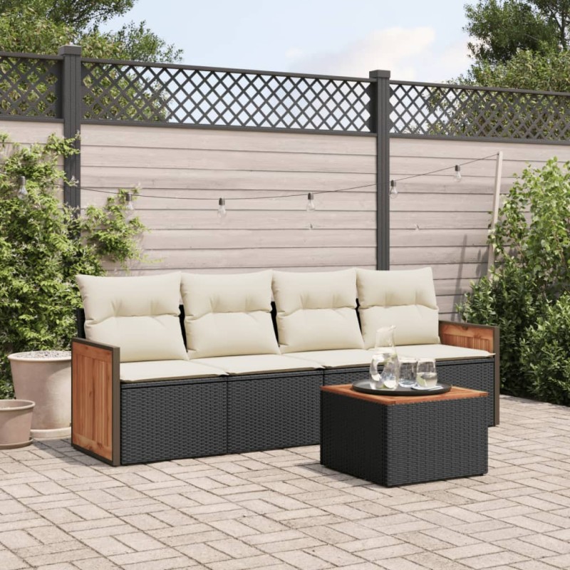 vidaXL Set de muebles de jardín 5 pzas y cojines ratán sintético negro vidaXL Set de muebles de jardín 5 pzas y cojines ratán sintético negro