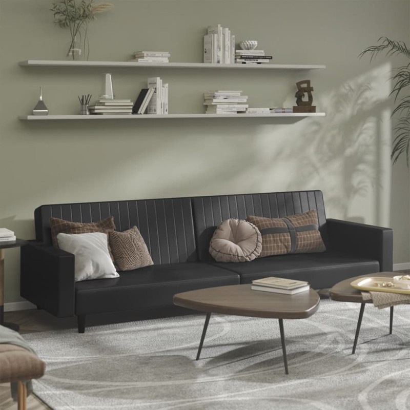 vidaXL Sofá cama de 2 plazas cuero sintético negro vidaXL Sofá cama de 2 plazas cuero sintético negro