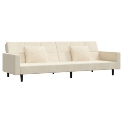 vidaXL Sofá cama de 2 plazas con dos almohadas terciopelo color crema