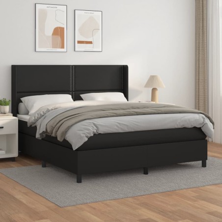 vidaXL Cama box spring con colchón cuero sintético negro 180x200 cm