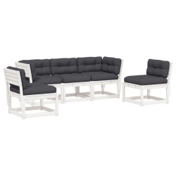 vidaXL Set sofás jardín 5 pzas con cojines madera maciza pino blanco