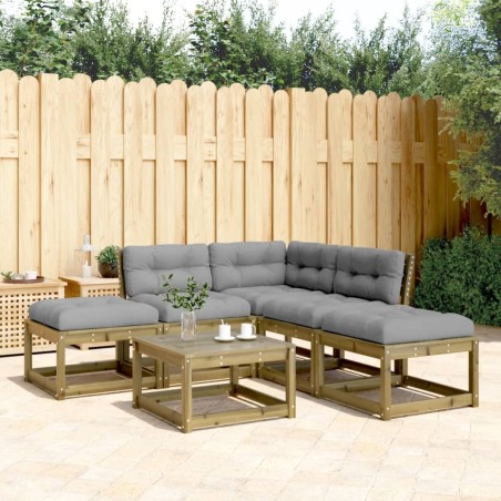 vidaXL Set de sofás jardín 5 pzas con cojines madera pino impregnada