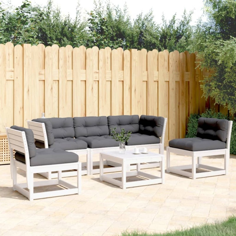 vidaXL Set sofás jardín 5 pzas con cojines madera maciza pino blanco vidaXL Set sofás jardín 5 pzas con cojines madera maciza pino blanco