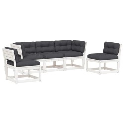 vidaXL Set sofás jardín 5 pzas con cojines madera maciza pino blanco