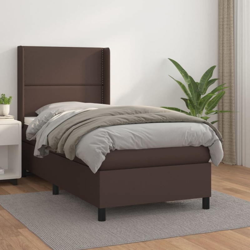 vidaXL Cama box spring con colchón cuero sintético marrón 100x200 cm vidaXL Cama box spring con colchón cuero sintético marrón 100x200 cm