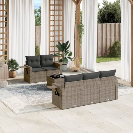 vidaXL Set de muebles de jardín 6 pzas y cojines ratán sintético gris