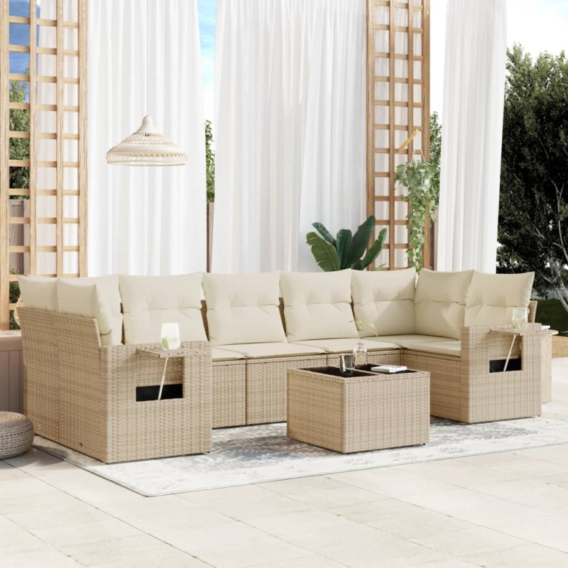 vidaXL Juego de sofás de jardín con cojines beige 8 pzas ratán PE