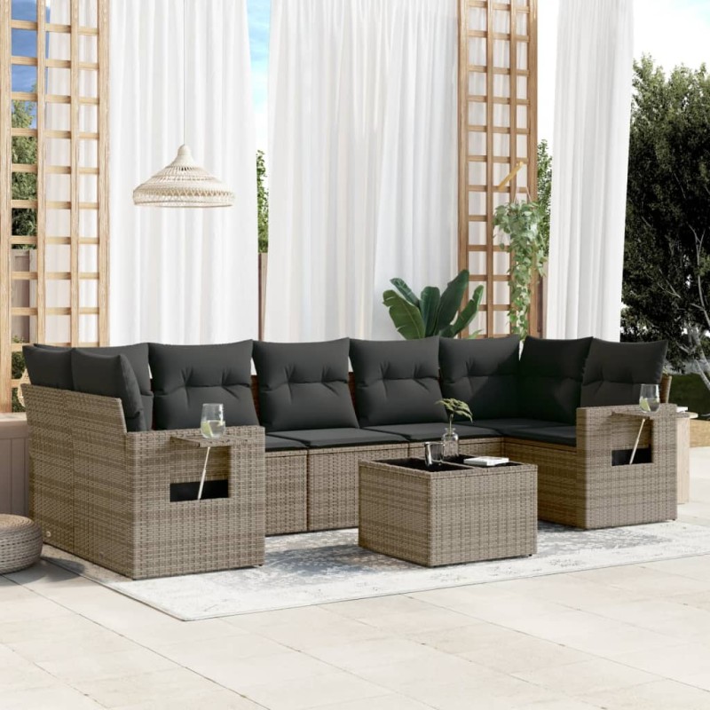 vidaXL Set de sofás de jardín 8 pzas y cojines ratán sintético gris vidaXL Set de sofás de jardín 8 pzas y cojines ratán sintético gris