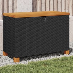 vidaXL Caja de almacenaje jardín madera acacia ratán negro 80x40x48 cm