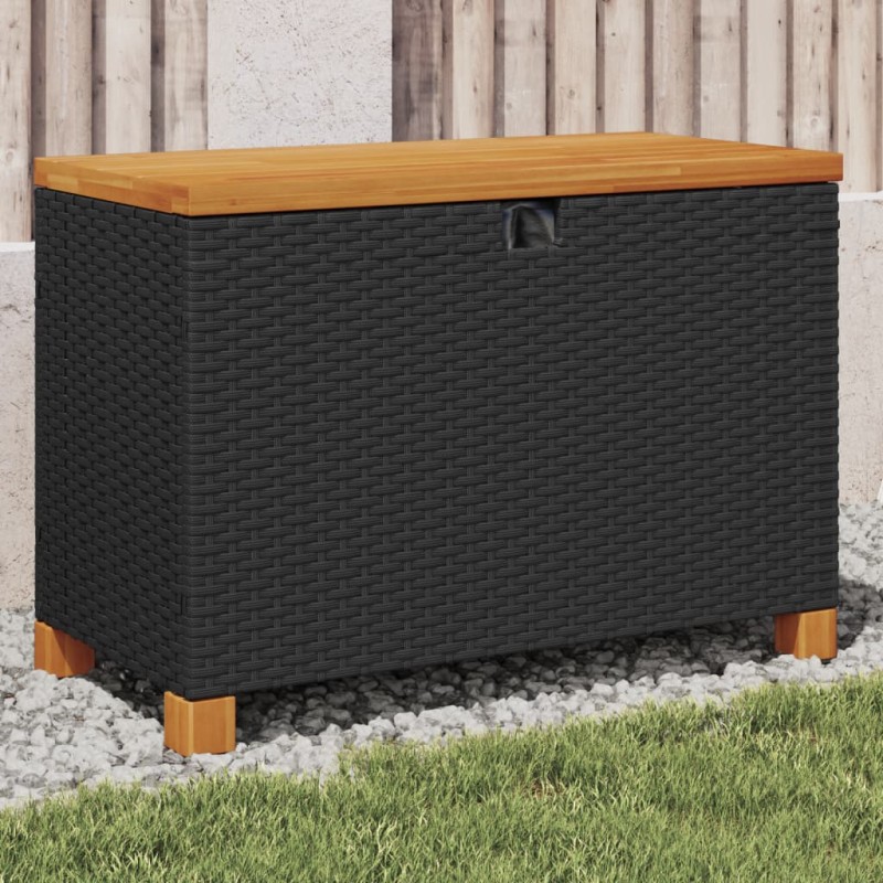 vidaXL Caja de almacenaje jardín madera acacia ratán negro 80x40x48 cm vidaXL Caja de almacenaje jardín madera acacia ratán negro 80x40x48 cm