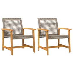 vidaXL Sillas de jardín 2 uds madera de acacia y ratán sintético gris