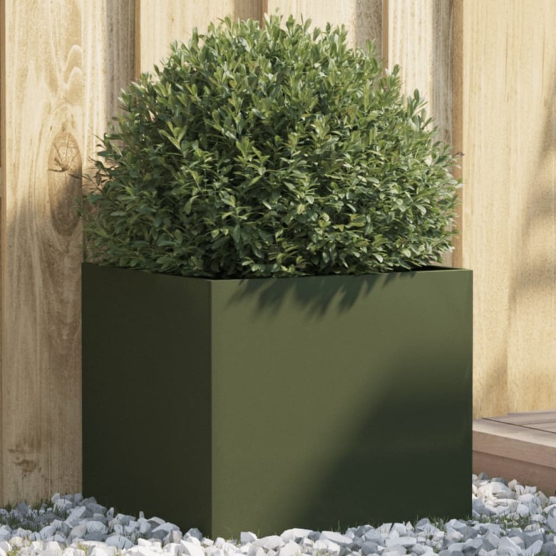 vidaXL Jardinera de acero laminado en frío verde oliva 42x40x39 cm vidaXL Jardinera de acero laminado en frío verde oliva 42x40x39 cm