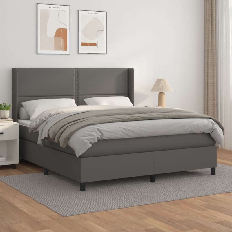 vidaXL Cama box spring con colchón cuero sintético gris 160x200 cm