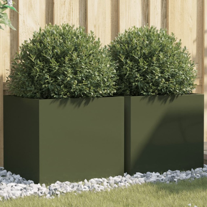vidaXL Jardineras 2 uds acero laminado en frío verde oliva 49x47x46 cm vidaXL Jardineras 2 uds acero laminado en frío verde oliva 49x47x46 cm