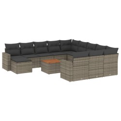 vidaXL Set sofás de jardín con cojines 13 piezas ratán sintético gris