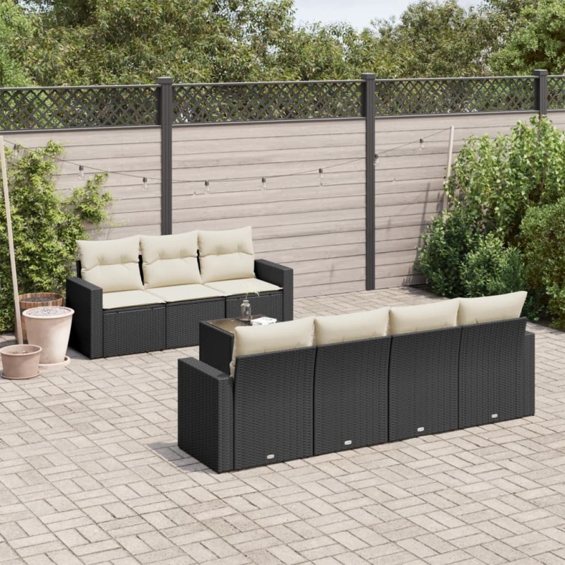 vidaXL Set de sofás de jardín 8 piezas y cojines ratán sintético negro vidaXL Set de sofás de jardín 8 piezas y cojines ratán sintético negro