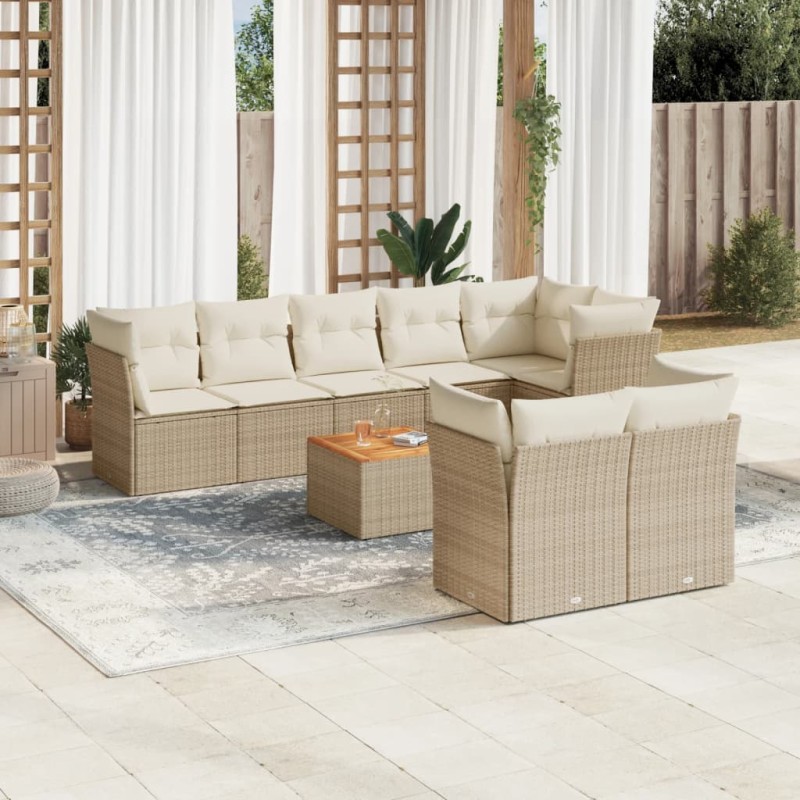 vidaXL Set de sofás de jardín 9 pzas con cojines ratán sintético beige vidaXL Set de sofás de jardín 9 pzas con cojines ratán sintético beige