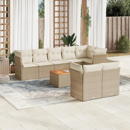 vidaXL Set de sofás de jardín 9 pzas con cojines ratán sintético beige