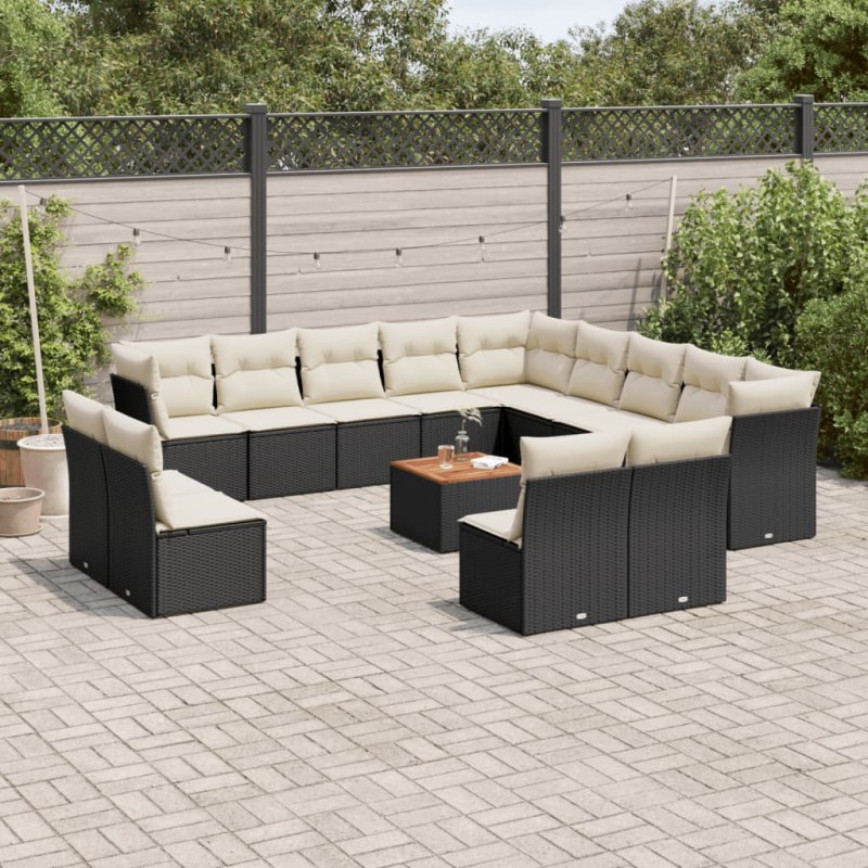 vidaXL Set sofás de jardín 14 pzas con cojines ratán sintético negro vidaXL Set sofás de jardín 14 pzas con cojines ratán sintético negro