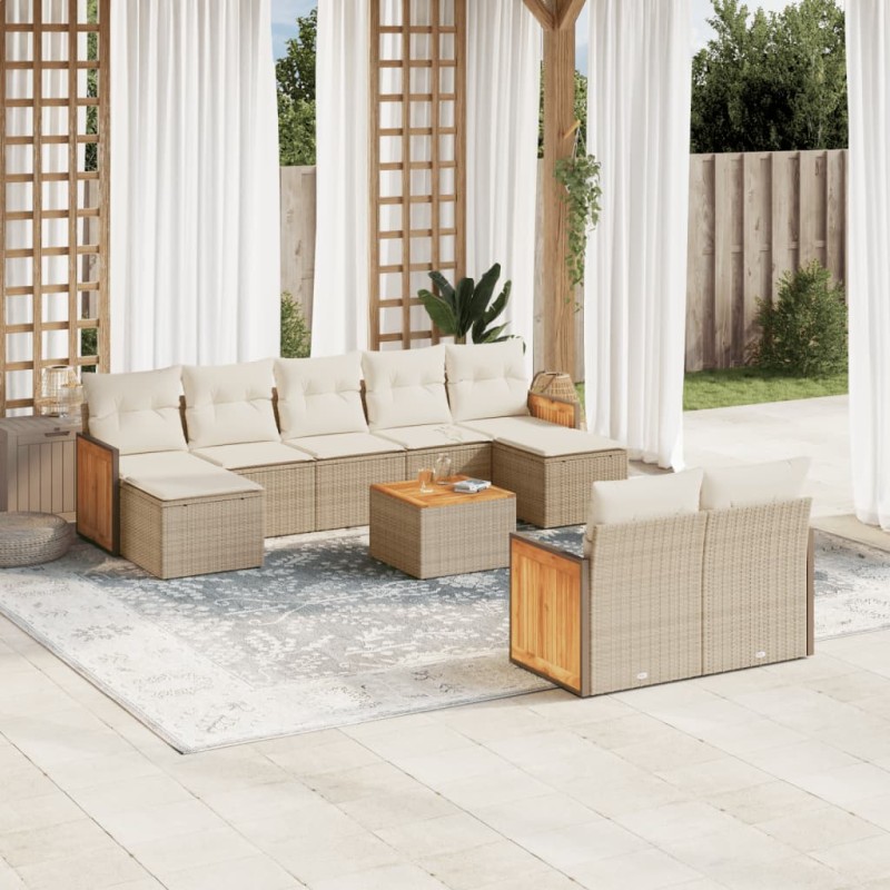 vidaXL Juego de sofás jardín con cojines beige 10 pzas ratán sintético vidaXL Juego de sofás jardín con cojines beige 10 pzas ratán sintético