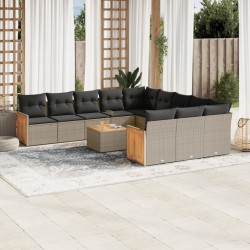 vidaXL Set de sofás de jardín 12 pzas con cojines ratán sintético gris