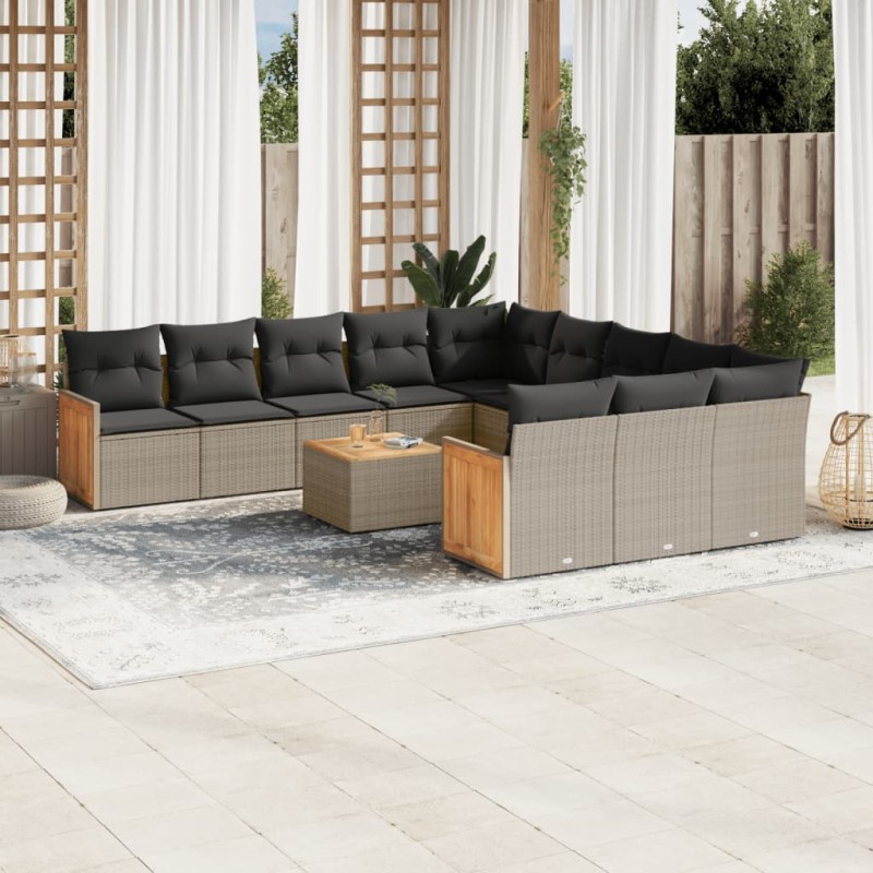 vidaXL Set de sofás de jardín 12 pzas con cojines ratán sintético gris