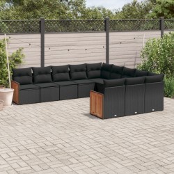 vidaXL Set de sofás de jardín 11 pzas y cojines ratán sintético negro