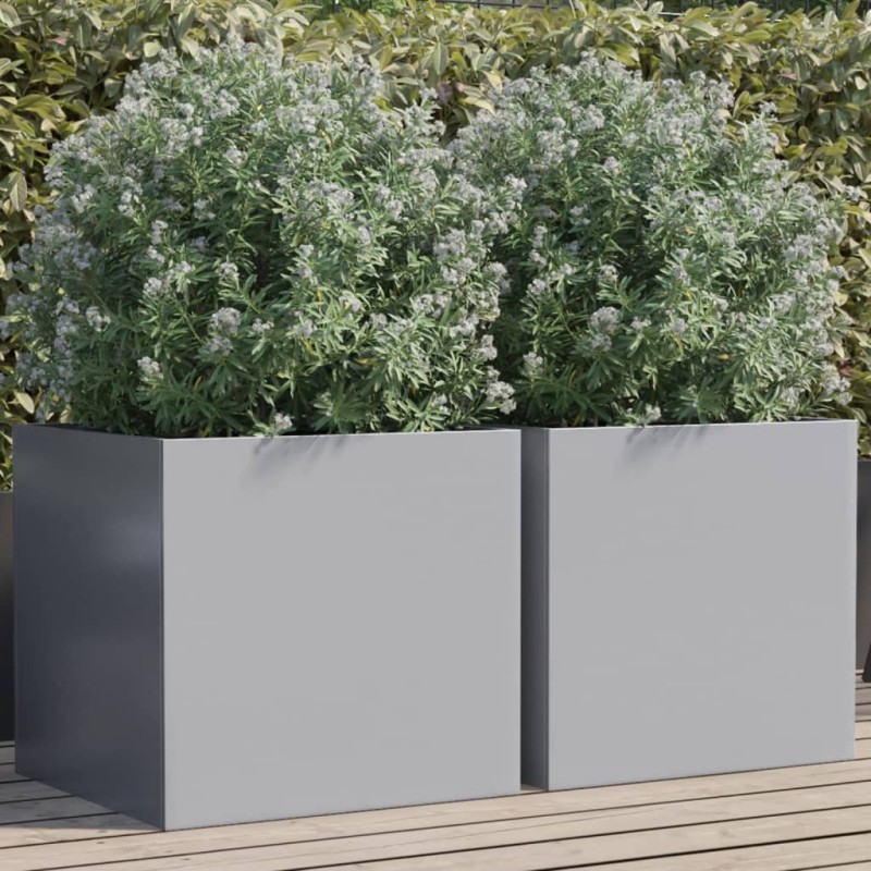 vidaXL Jardineras 2 unidades acero galvanizado plateado 49x47x46 cm vidaXL Jardineras 2 unidades acero galvanizado plateado 49x47x46 cm