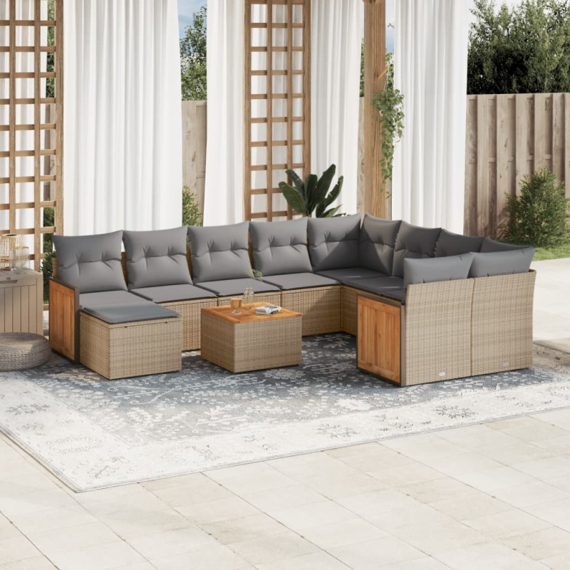 vidaXL Set de sofás de jardín 11pzas con cojines ratán sintético beige vidaXL Set de sofás de jardín 11pzas con cojines ratán sintético beige