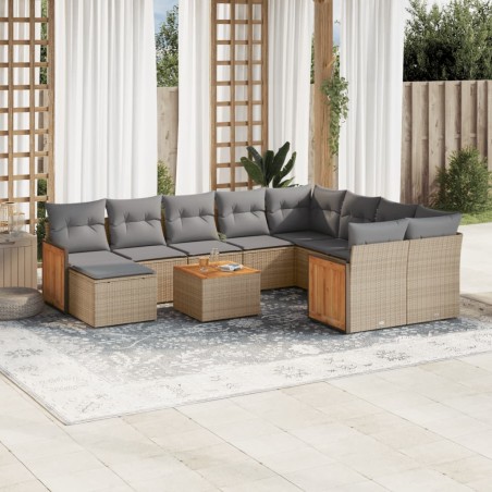 vidaXL Set de sofás de jardín 11pzas con cojines ratán sintético beige