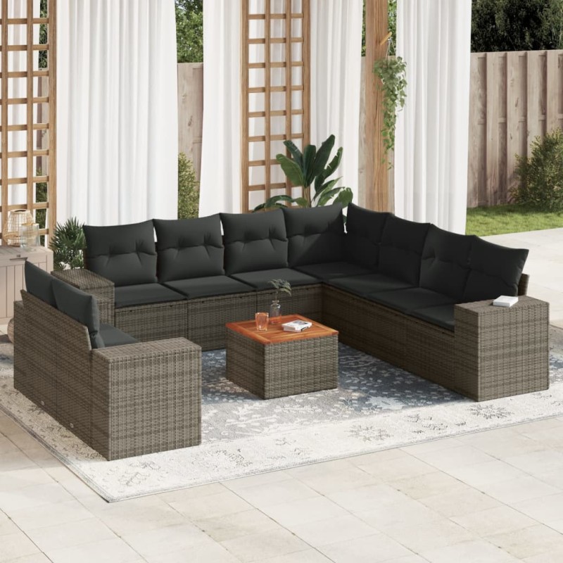 vidaXL Set de sofás de jardín 10 pzas con cojines ratán sintético gris vidaXL Set de sofás de jardín 10 pzas con cojines ratán sintético gris