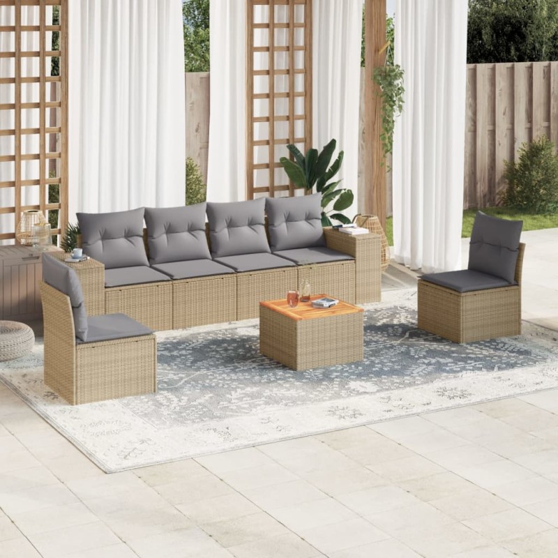vidaXL Set sofás de jardín 7 piezas y cojines ratán sintético beige vidaXL Set sofás de jardín 7 piezas y cojines ratán sintético beige