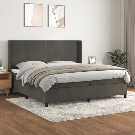 vidaXL Cama box spring con colchón terciopelo gris oscuro 200x200 cm