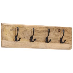 vidaXL Perchero de pared con 4 ganchos madera maciza de mango