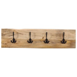 vidaXL Perchero de pared con 4 ganchos madera maciza de mango