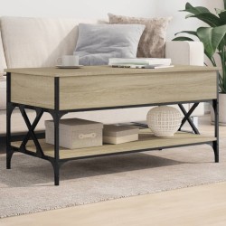 vidaXL Mesa de centro madera ingeniería metal roble Sonoma 100x50x50cm