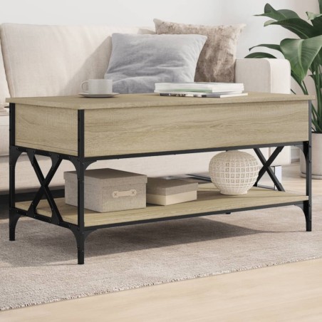 vidaXL Mesa de centro madera ingeniería metal roble Sonoma 100x50x50cm