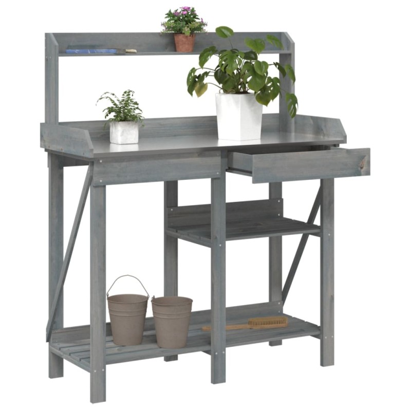 vidaXL Banco para macetas con estantes madera maciza de abeto gris vidaXL Banco para macetas con estantes madera maciza de abeto gris