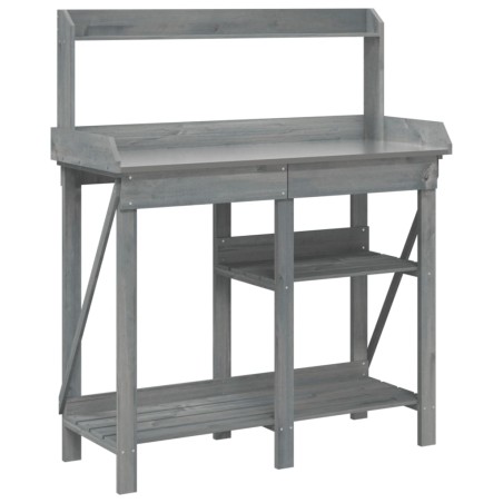 vidaXL Banco para macetas con estantes madera maciza de abeto gris
