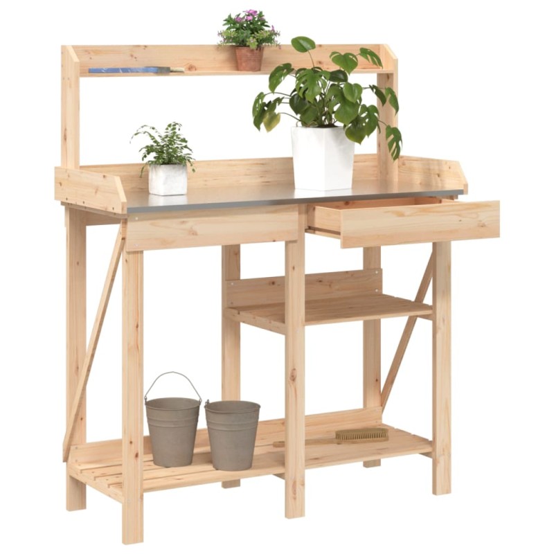 vidaXL Banco para macetas con estantes de madera maciza de abeto vidaXL Banco para macetas con estantes de madera maciza de abeto