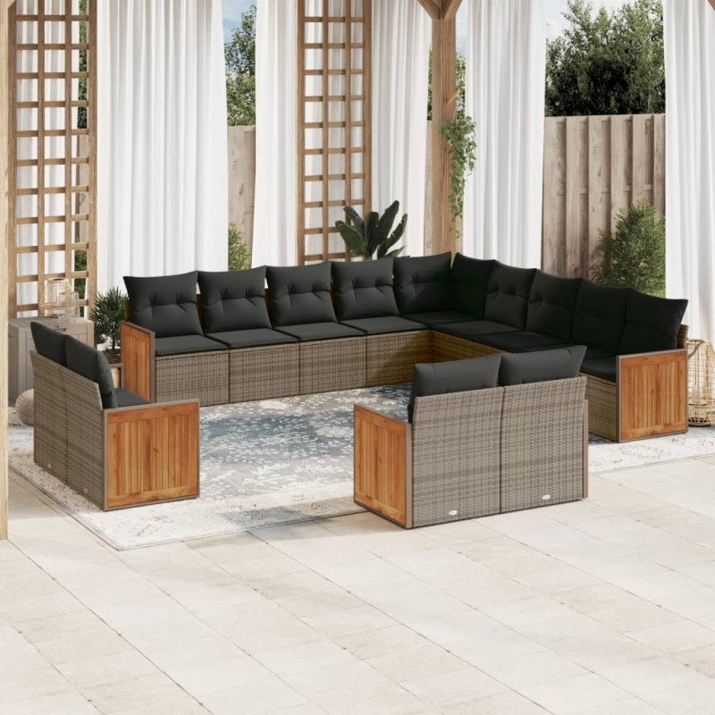 vidaXL Set sofás de jardín con cojines 13 piezas ratán sintético gris vidaXL Set sofás de jardín con cojines 13 piezas ratán sintético gris