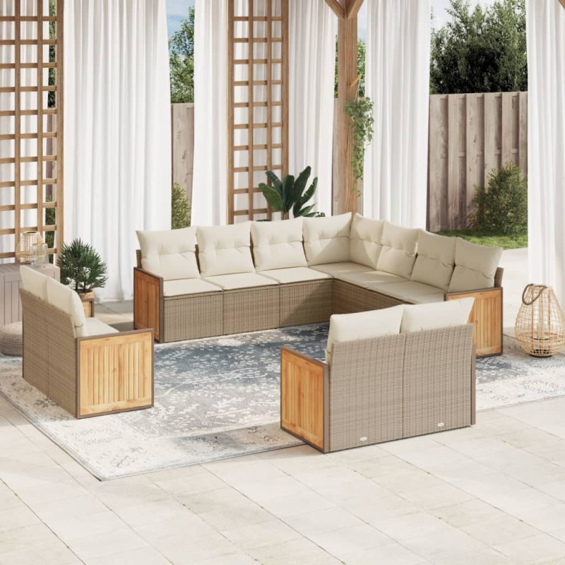 vidaXL Set de sofás de jardín 11pzas con cojines ratán sintético beige vidaXL Set de sofás de jardín 11pzas con cojines ratán sintético beige