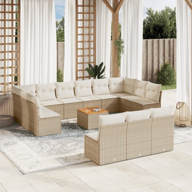 vidaXL Set sofás de jardín 14 pzas con cojines ratán sintético beige vidaXL Set sofás de jardín 14 pzas con cojines ratán sintético beige