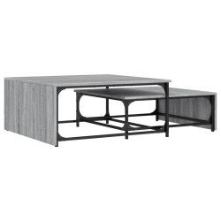 vidaXL Mesas de centro apilables 2 pzas madera y metal gris Sonoma