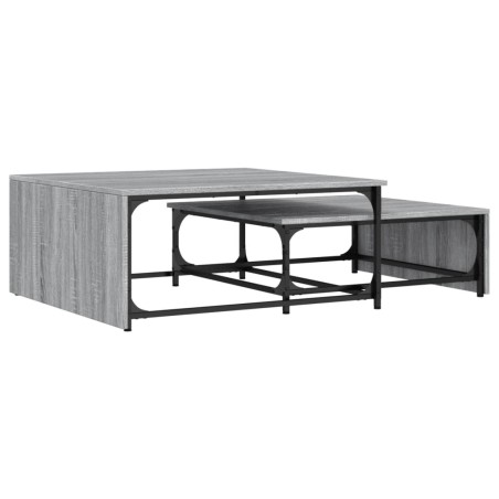 vidaXL Mesas de centro apilables 2 pzas madera y metal gris Sonoma