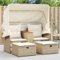 vidaXL Sofá de jardín 2 plazas con toldo y taburetes ratán PE beige vidaXL Sofá de jardín 2 plazas con toldo y taburetes ratán PE beige
